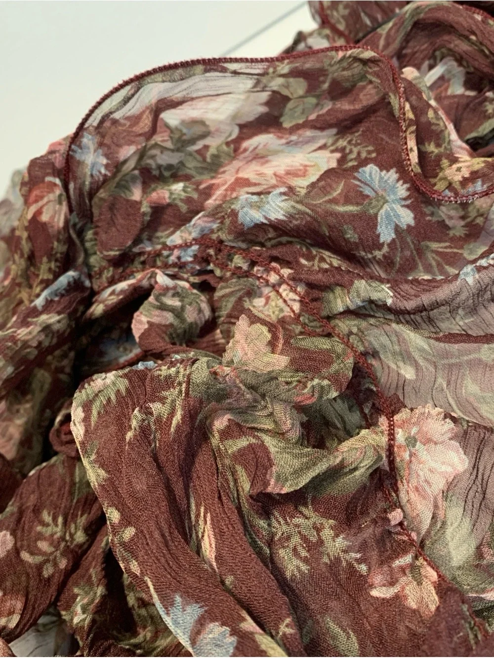 NWT Lauren Ralph Lauren Ruffle Scarf-Wine Burgundy Pinot Noir; 100% Viscose